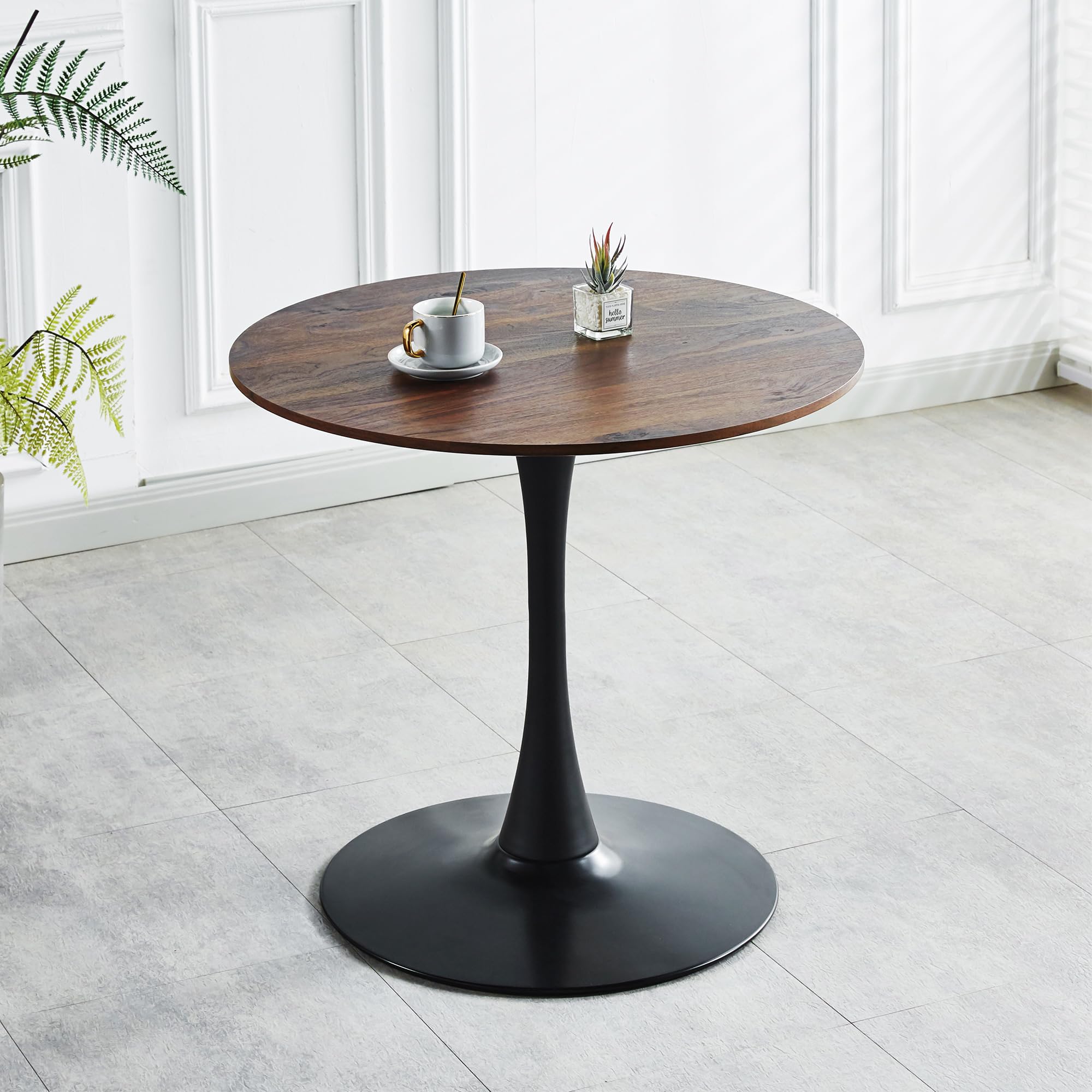 Round Tulip Dining Table, 31.5" Circle Tulip Table with Thickened Tabletop & Metal Pedestal, Mid Century Modern Bistro Table for Kitchen, Small Places, Living Room