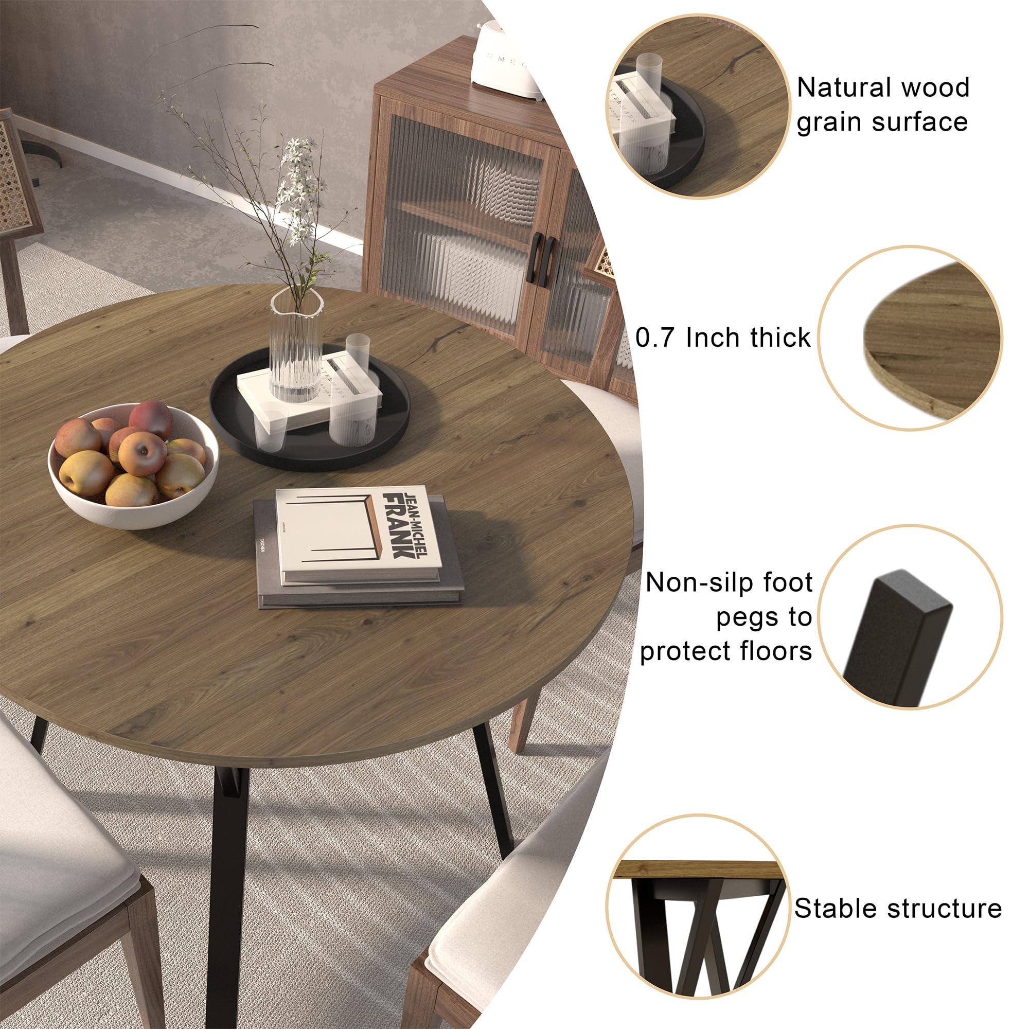 35.4 Inch Round Tulip Dining Table, Small Circle Kitchen Table with Metal Black Legs for 2-4 People,Modern Dining Room Table