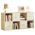 8 Cube Storage Organizer - Solid Wood Bookshelf with 4 Storage Bins, Cube Shelf with 2 Removable Back Panels, Vertical or Horizontal Bookcase, Open Book Shelf for Bedroom, Living Room, Office