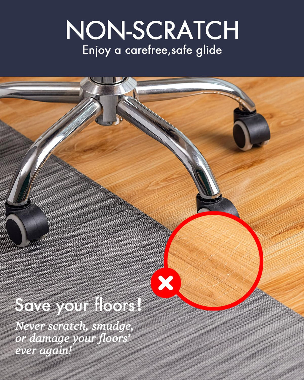 Office Chair Mat for Hardwood Floor Under Desk Computer Rolling Chair Mat for Wood/Tile Floor Non-Slip Heavy Duty Desk Rug PVC Plastic Hard Floor Protector 36" x 48" (Gray)