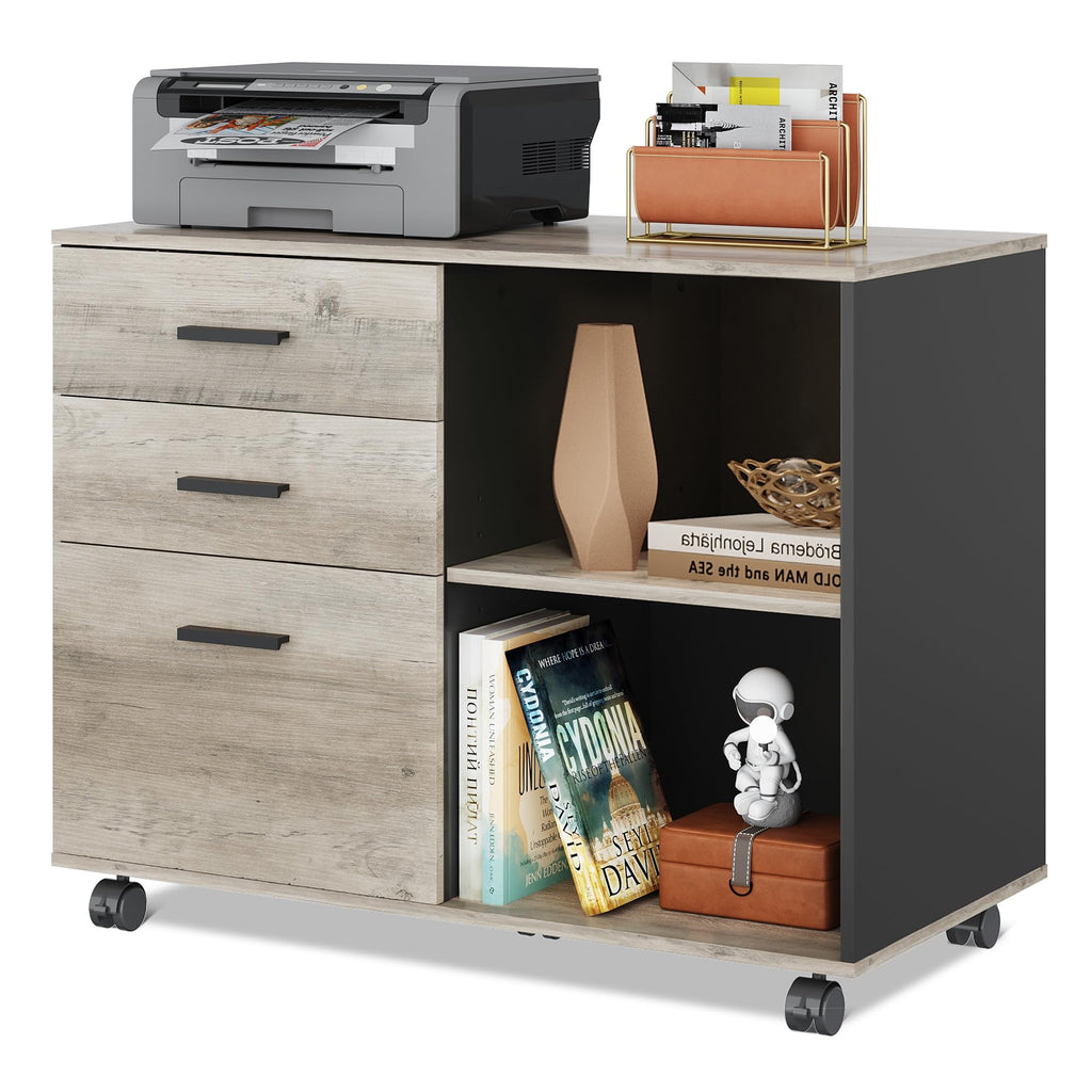3-Drawer Mobile File Cabinet, Lateral Filing Cabinet, Greige