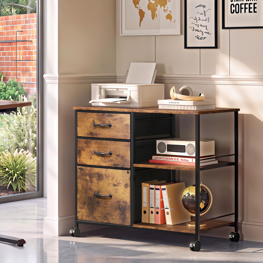 3 Drawer Mobile File Cabinet with Open Storage Shelf