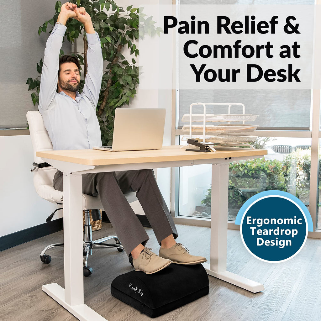 Foot Rest for Under Desk at Work – Adjustable Desk FootRest for Office Chair, Gaming Accessories – Ergonomic Teardrop Design for Back, Hip & Leg Pain Relief – 100% Memory Foam (Black)
