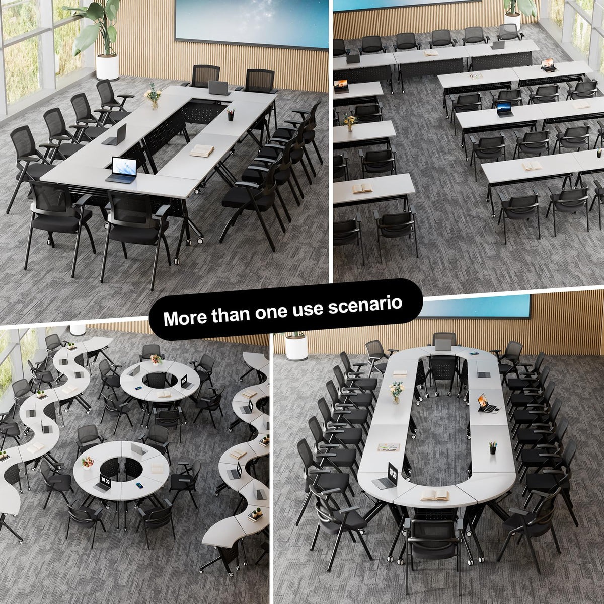Conference Room Tables White,Folding Rectangular Flip Top Conference Table with Wheels for Large Meeting Seminar Home Office Classr (8, White&Black, 61in)