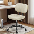 Armless Office Chair: Small Desk Chair with Low Back Lumbar Support, Height Adjustable PU Leather Computer Task with 360° Swivel Wheels, for Adults, Beige