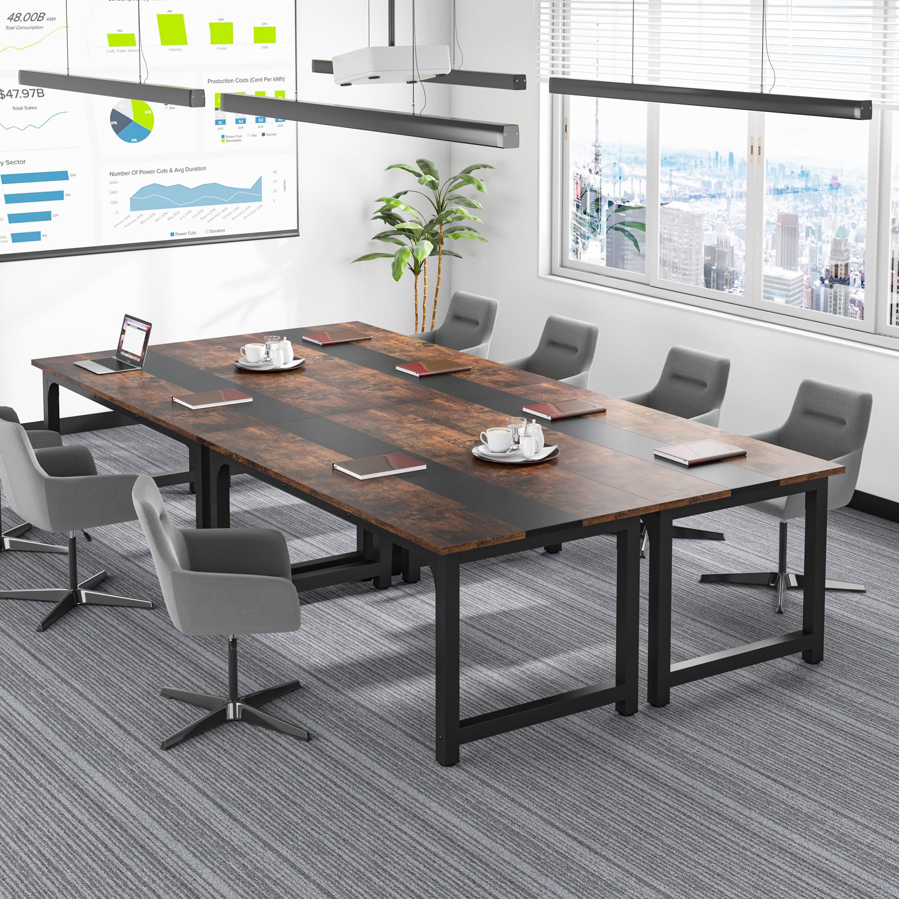 63” Executive Desk, Large Office Computer Desk with Thicken Frame, Modern Simple Workstation Business Furniture for Home Office, Vintage Brown/Black