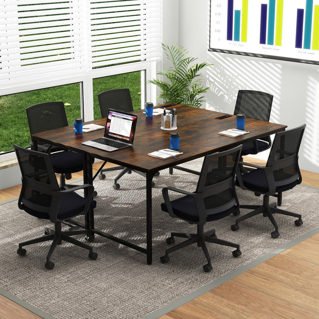 60" Conference Desk Set of 2, Modern Boardroom Desk with Storage Bag, Headphone Hook, Sturdy Metal Frame, Rectangular Seminar Table with Charging Station
