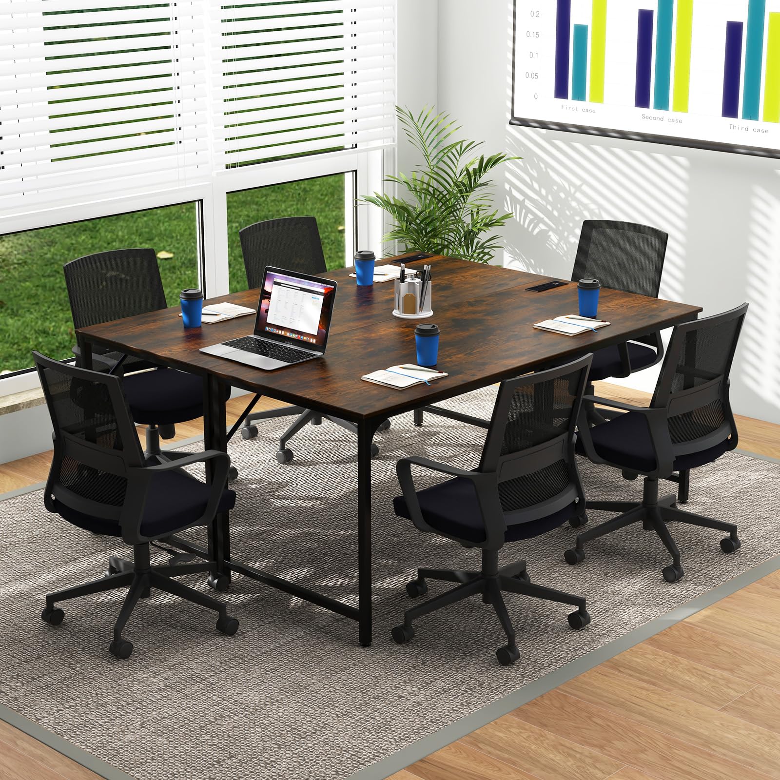 60" Conference Desk Set of 2, Modern Boardroom Desk with Storage Bag, Headphone Hook, Sturdy Metal Frame, Rectangular Seminar Table with Charging Station