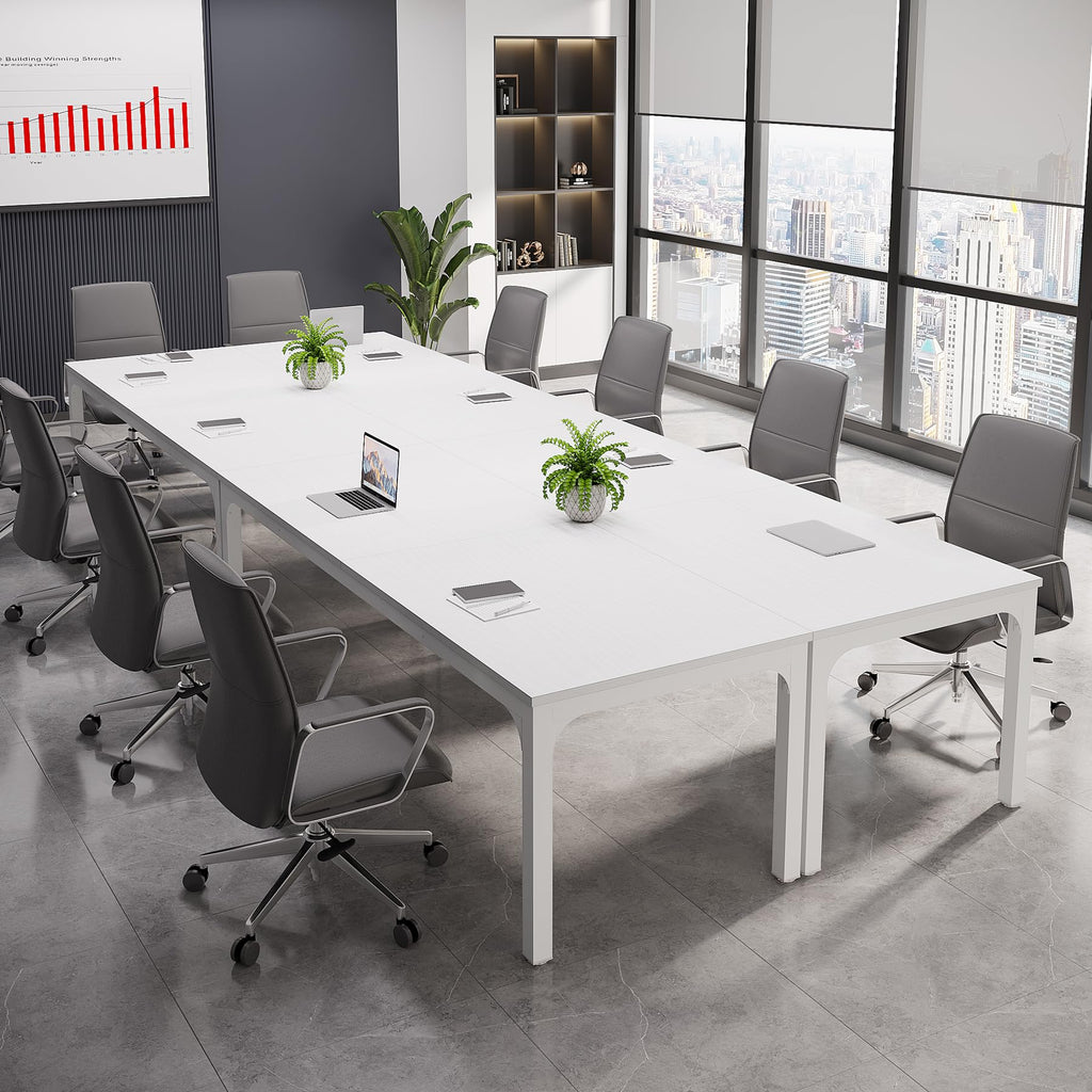 6.5 FT Conference Room Table, 78.74" W x 27.56" D Large Office Conference Table, Modern Seminar Meeting Table Desk for Boardroom, Meeting Room (4, White)