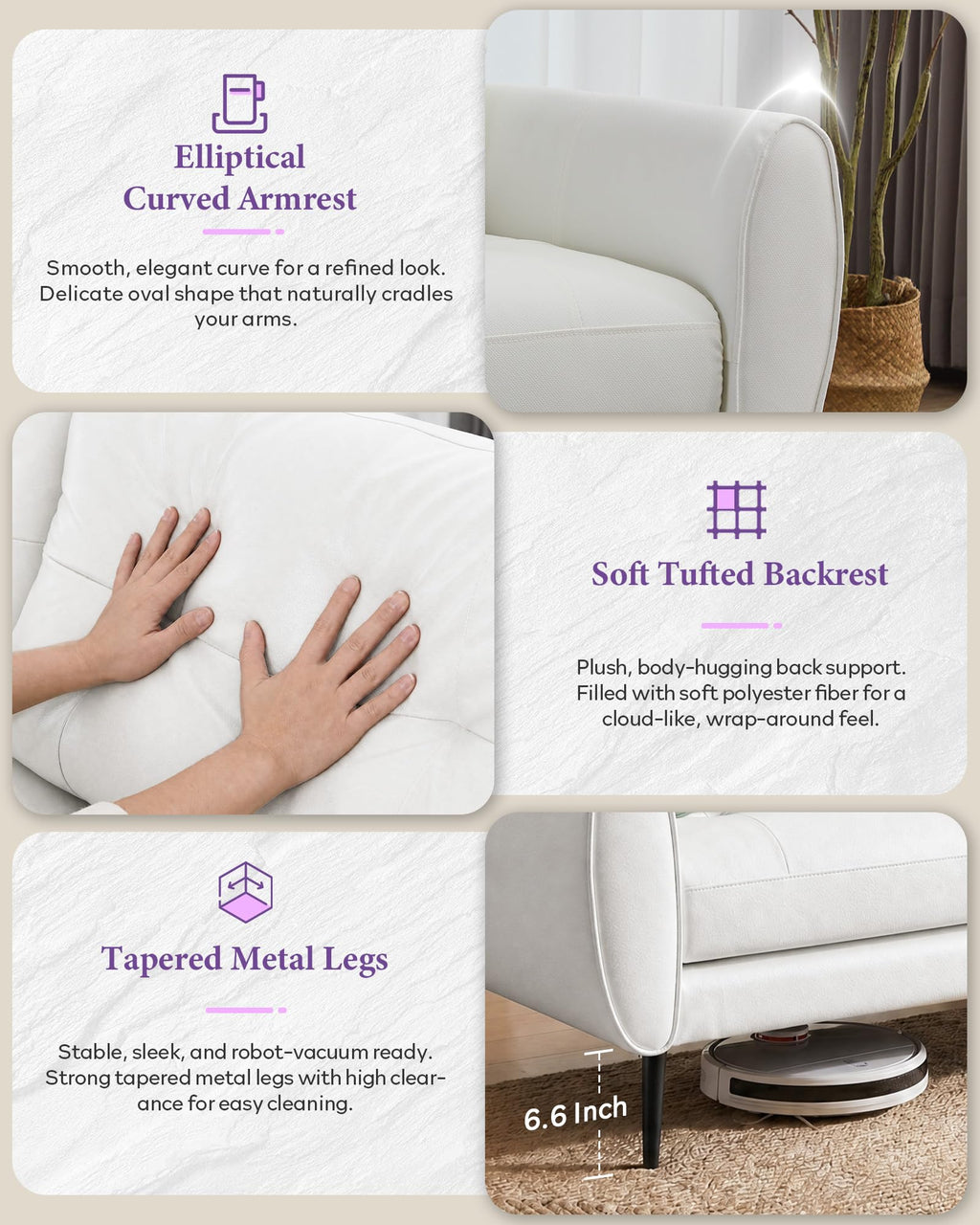 61" Loveseat Couches for Living Room, White Faux Leather Couch Mid Century Modern Tufted Mini Sofa Comfy Office 2 Seat Settee Love Seat Small Couches for Small Spaces Bedroom, White