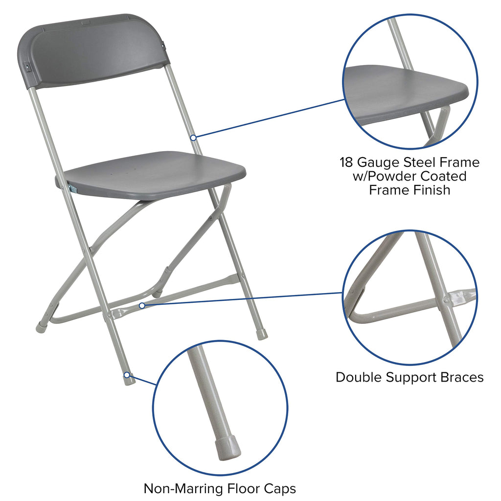Hercules Series Plastic Folding Chair - Grey - 650LB Weight Capacity Comfortable Event Chair - Lightweight Folding Chair
