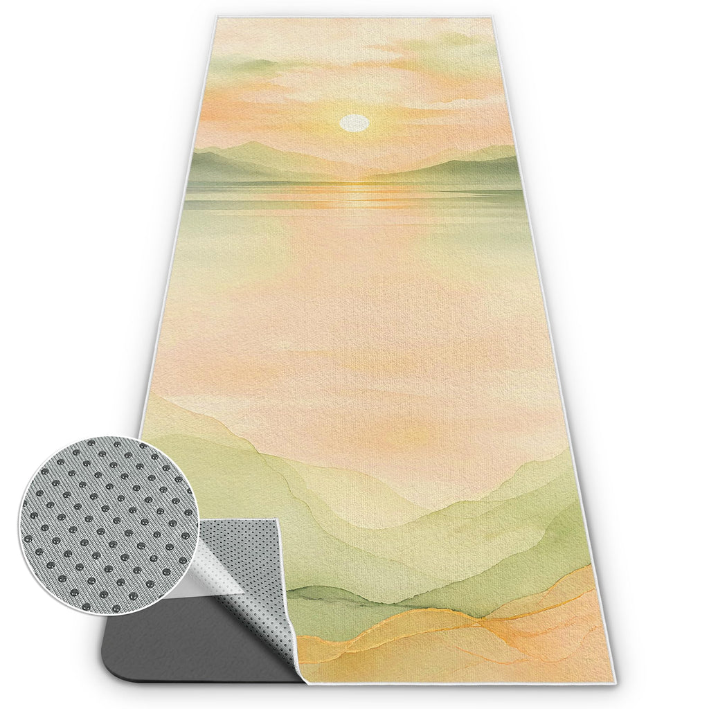 Yoga Mat Towel, Hot Yoga Towel High-Definition Pattern, Machine Washable with Ultra-Absorbent Yoga Towels for Hot Yoga Non Slip for Fitness, Exercise, Pilates, 72 x 27 in, Green Sunset