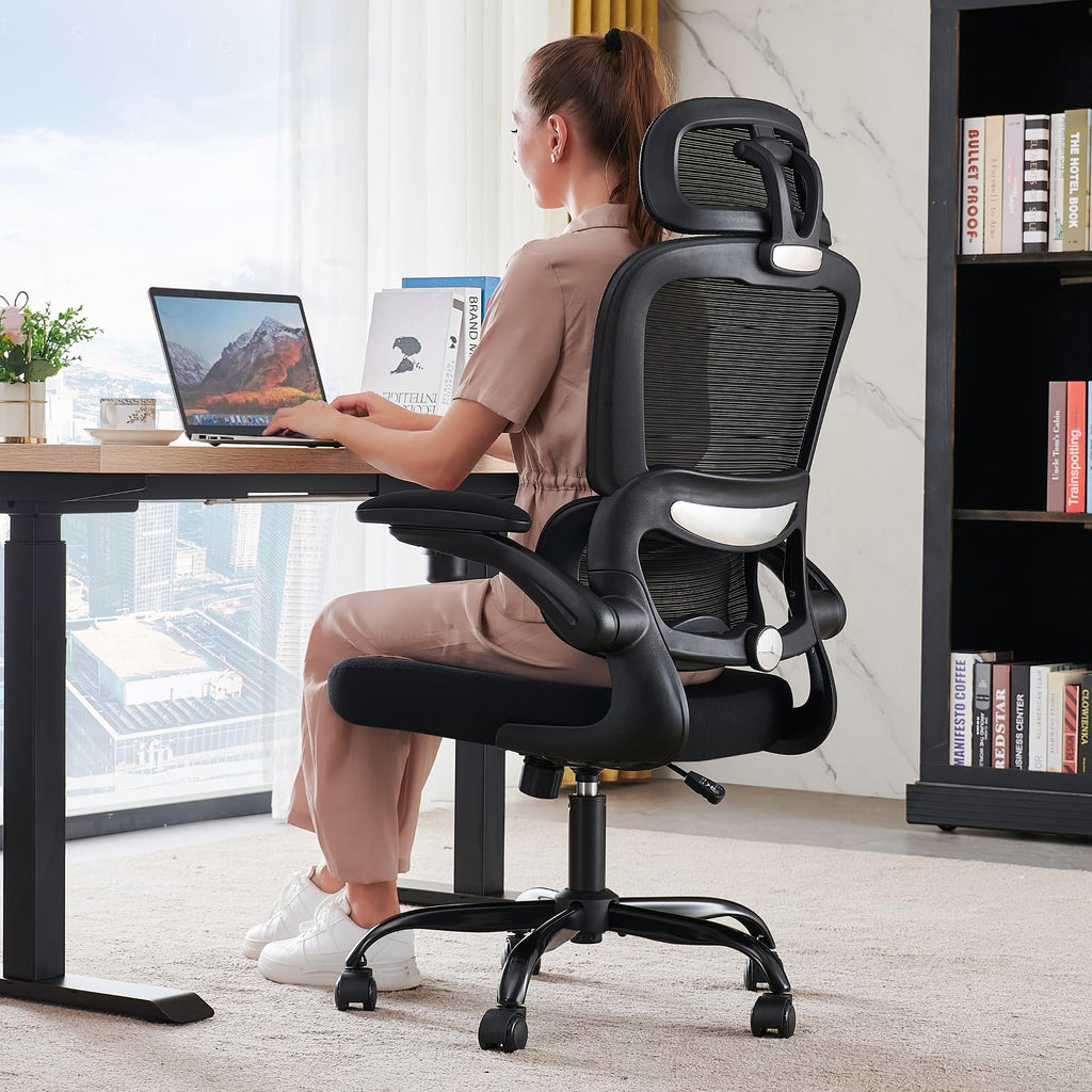 Office Chair Ergonomic Desk Chair, 330 LBS Home Mesh Office Desk Chairs with Wheels, Comfortable Gaming Chairs (Black)