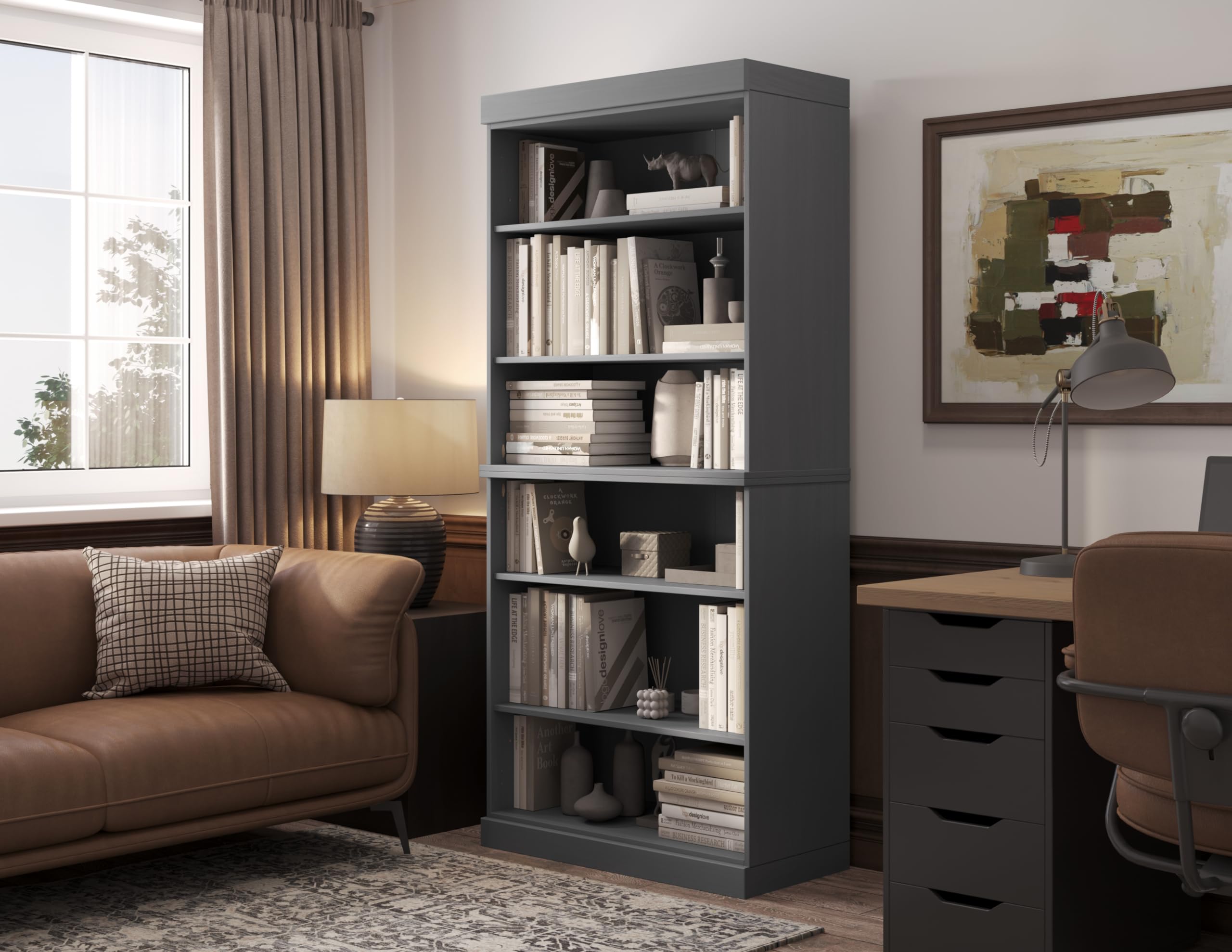 Solid Wood Bookcase – Stackable Modular 6-Tier Bookshelf - 71.5" Tall x 32" Wide – Gray, Open Display Shelf for Living Room, Office, Renewable 100% Eco-Friendly Wood, Made in Brazil