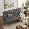 65“ Convertible Futon Sofa Bed w/ 2 USB, Upholstered Tufted Small Adjustable Folding Couch Loveseat, Modern Mid Century Sleeper Sofa for Office, Living Room, Bedroom, Apartment (Dark Grey)