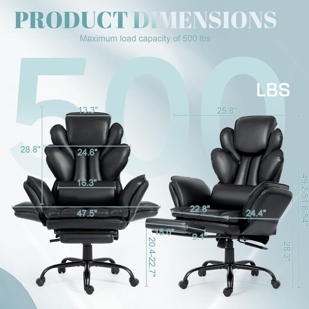 Flip Armrests Criss Cross Office Chair, Reclining Office Chair with Foot Rest, Adjustable Headrest, Massage Waist Pillow, Cross Legged Big and Tall Desk Chair Wide Seat Vanity Chair, PU Leather Black
