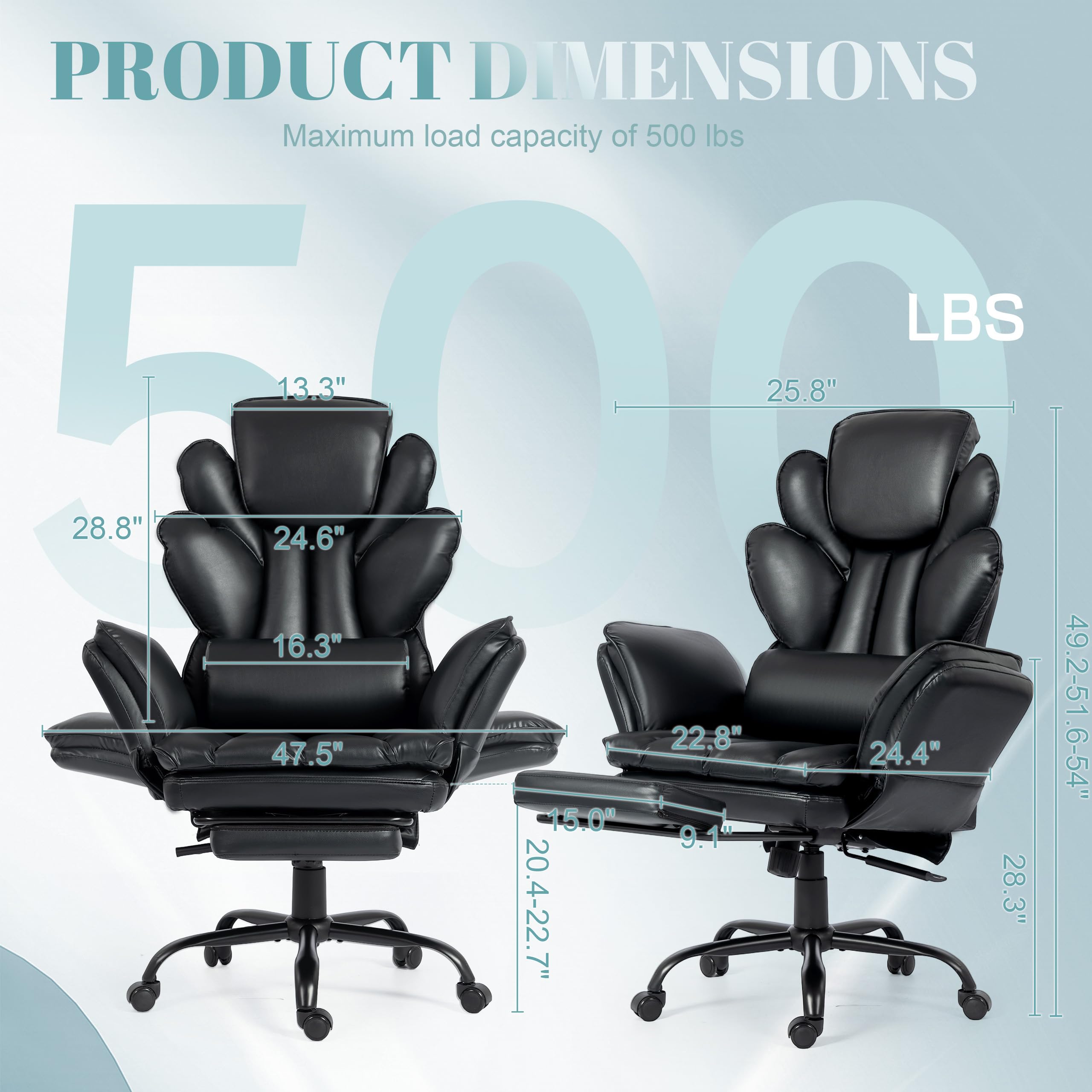 Flip Armrests Criss Cross Office Chair, Reclining Office Chair with Foot Rest, Adjustable Headrest, Massage Waist Pillow, Cross Legged Big and Tall Desk Chair Wide Seat Vanity Chair, PU Leather Black