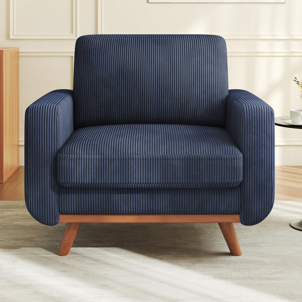 38.5" Accent Chair Dark Blue, Comfy Corduroy Single Sofa Seat with Spring Cushion, Upholstered Armchair with Deep Seat, Reading Chair for Adults, Modern Sofa for Living Room, Bedroom