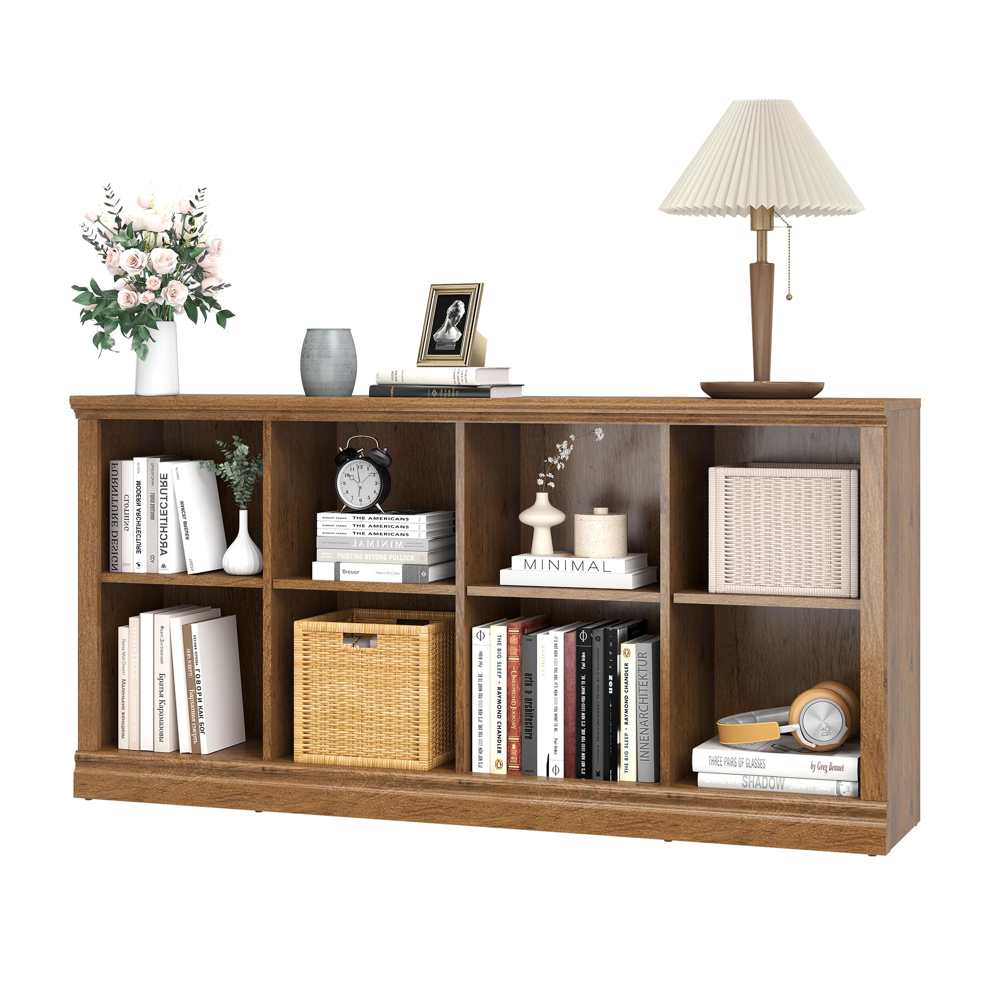 2 Tiers 8 Cube Storage Organizer Bookcase, 54 inch Width Wooden Book Shelf