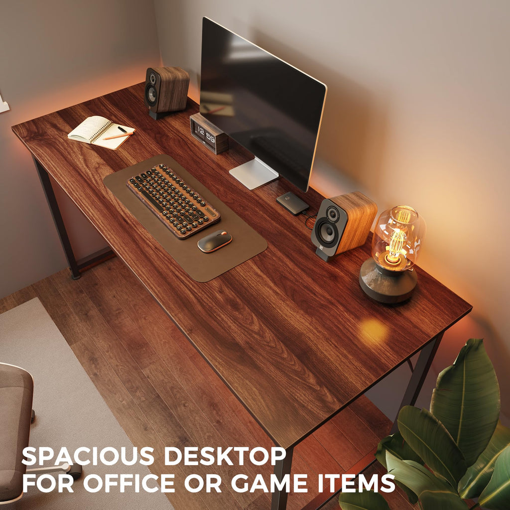 Computer Desk, 48 Inch Office Desk, Gaming Desk with Storage, Writing Desk Work Desk for Home Office, Study, Modern Simple Desk, Large Legroom, Metal Frame, Walnut