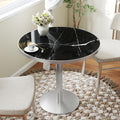 hausway 31.5" Tulip Table,Round Kitchen Dining Table for 2-4 with Thick Sintered Stone Top,Titanium Golden Pedestal Base,Heat-Resistant,Bistro Table for Dining Room,Café,Small Space（Silent Pulse）
