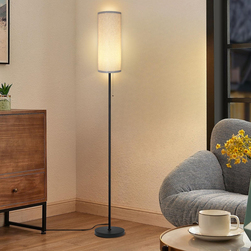 Floor Lamp for Living Room, Modern Standing Lamps with Lampshade, Minimalist Tall Lamp with Chain Switch for Living Room, LED Bulb Included (Gray Shade)
