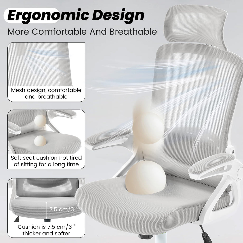 Ergonomic Office Chair, 400 LBS Desk Chair with Adjustable Lumbar Support, High Back Breathable Mesh Computer Chair Rolling Work Swivel Task Chairs, Comfy Home Office Desk Chair (Gray)