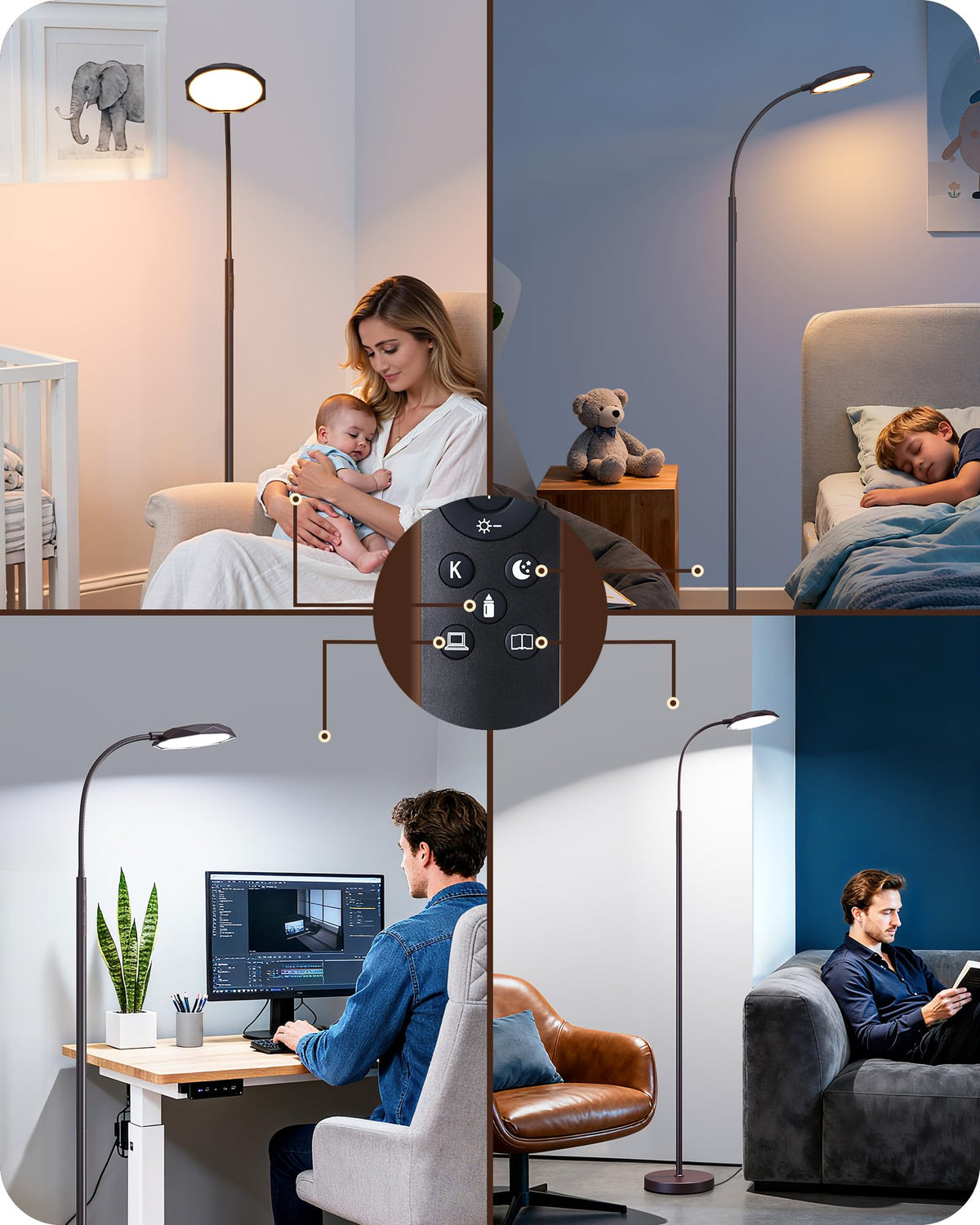Modern LED Floor Lamp 1300LM Floor Lamps for Living Room Brown