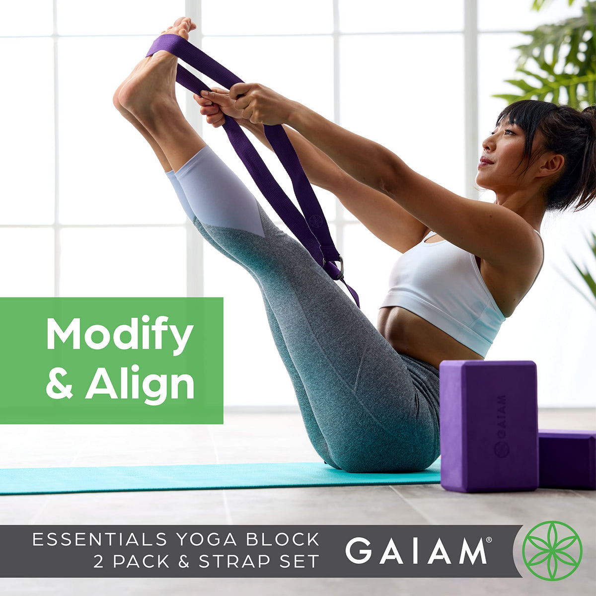 2-Pack Yoga Blocks & Strap Set - Black