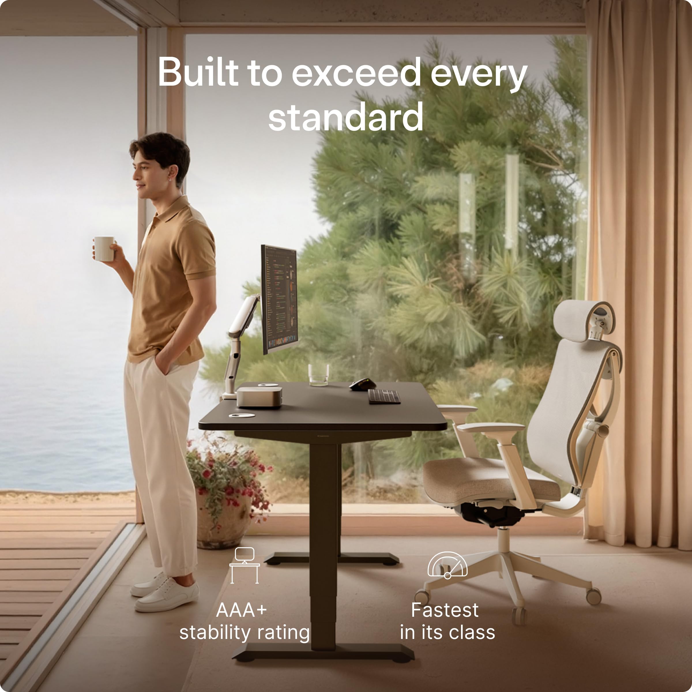 Standing Desk 54x28 — Made in Europe, Ergonomic Sit Stand Home Office Desk, Electric Height Adjustable, Dual Motor, USB & USB-C Charging, Wobble-Free, Touchscreen, 3 Memory Presets