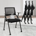 (4pk) Stackable Foldable Conference Room Chairs with Wheels, Portable Padded Office Desk Chair with Lumbar Support and Armrest for Training Room, Guest, Reception, Event, Black