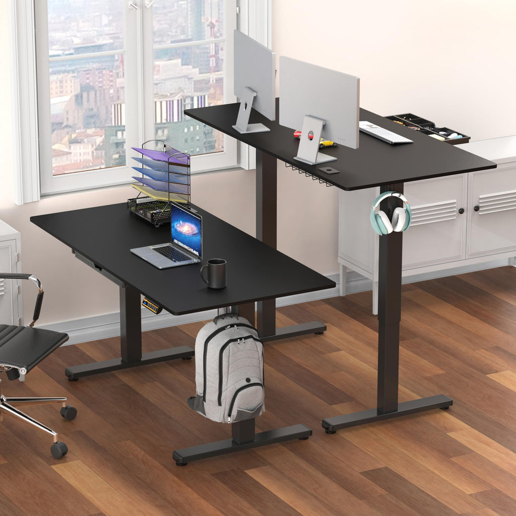 55 x 28 Inches Electric Height Adjustable Standing Desk with Drawer and Memory Preset, Black