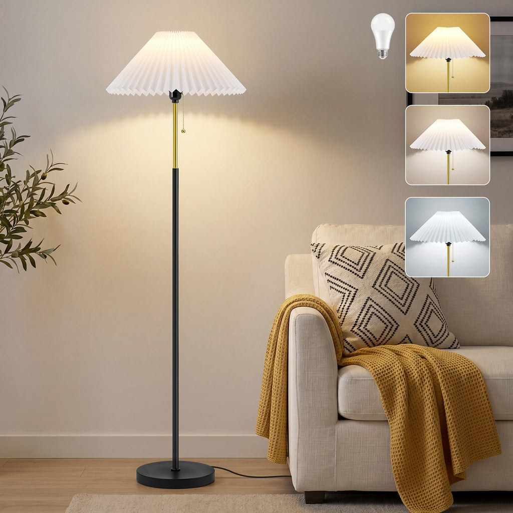 Floor Lamps for Living Room, 59.5" Pleated Modern Standing Lamp,Linen Shade