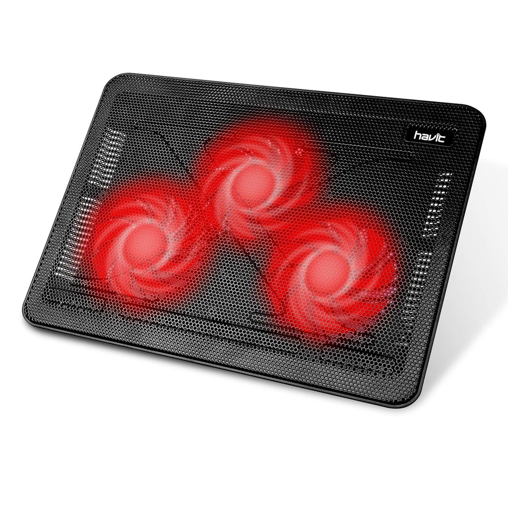 15.6-17 Inch Laptop Cooler Cooling Pad - Slim Portable USB Powered (3 Fans) (Black+Red)