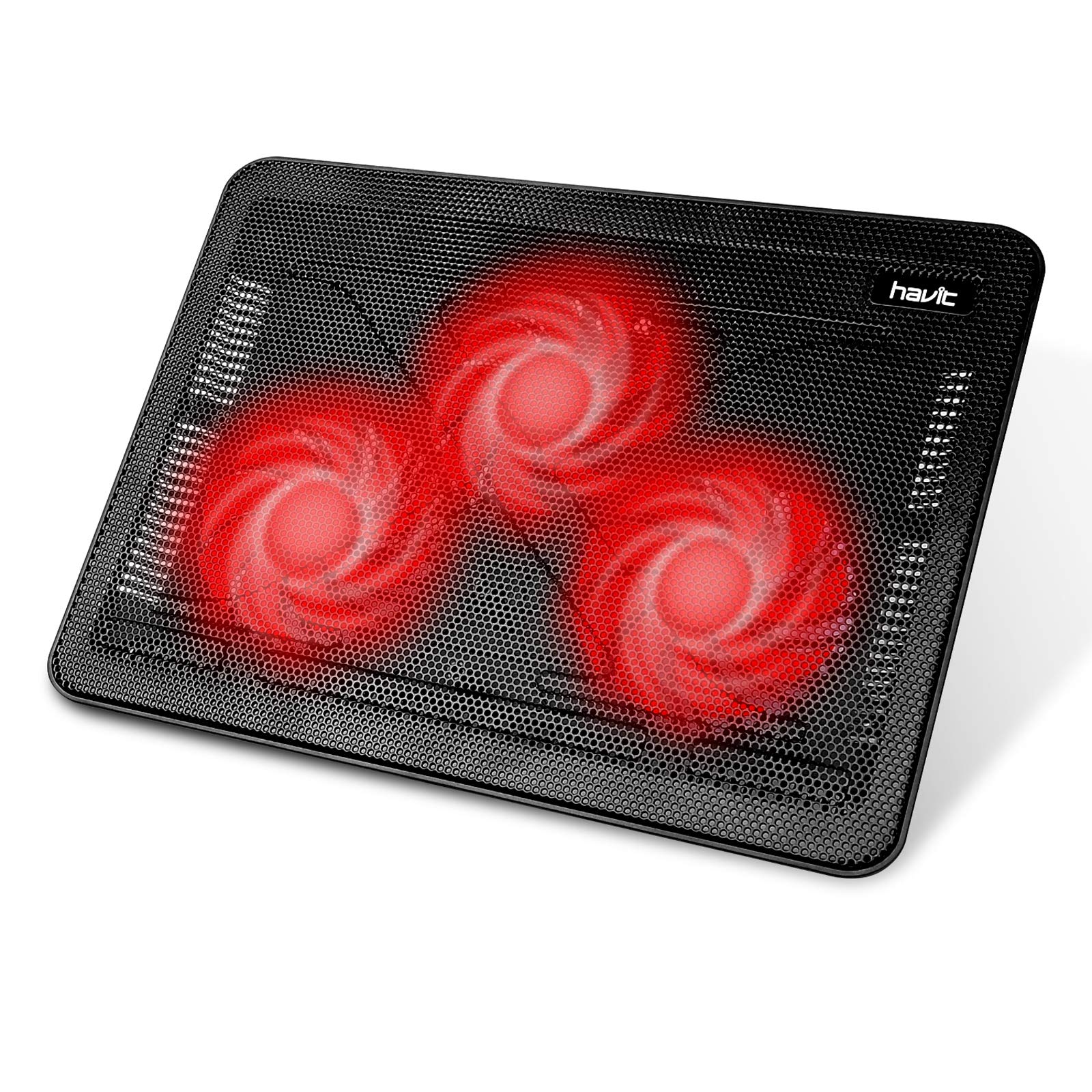 15.6-17 Inch Laptop Cooler Cooling Pad - Slim Portable USB Powered (3 Fans) (Black+Red)