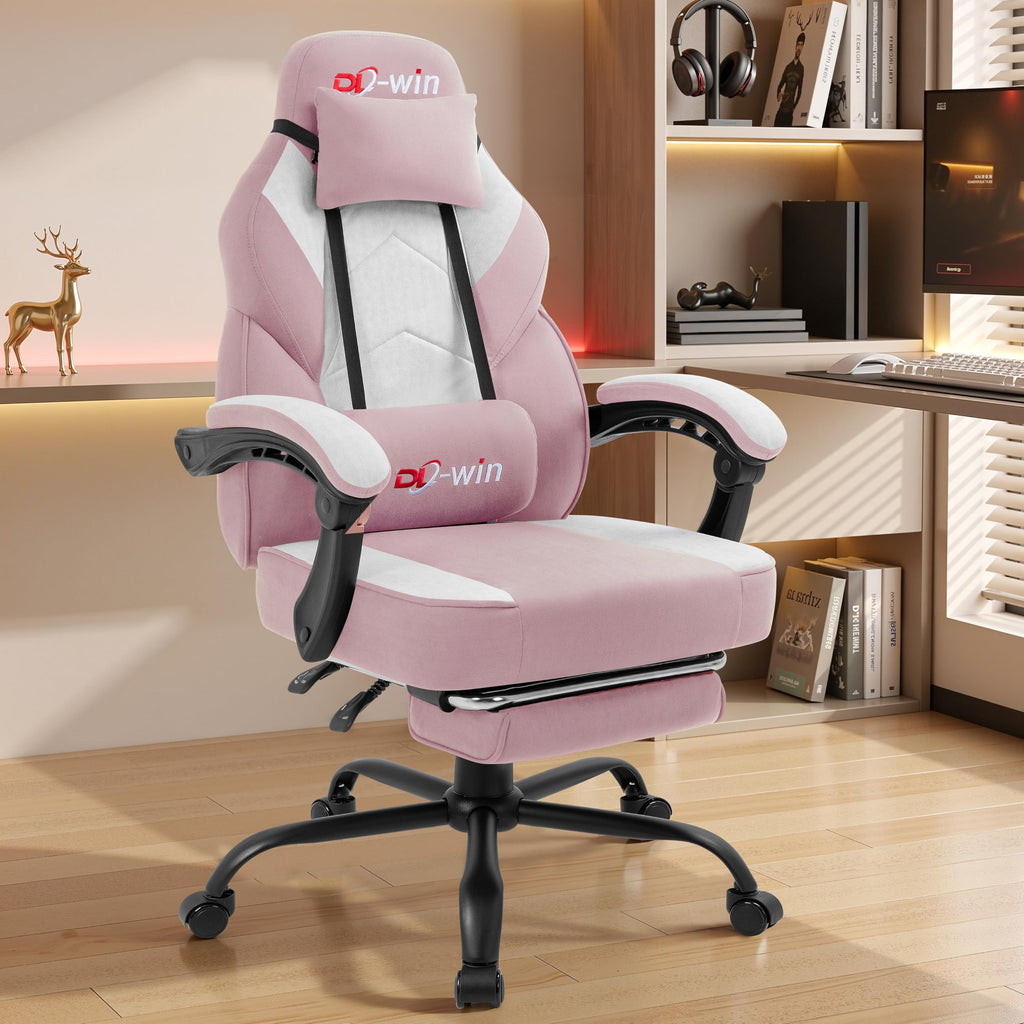 Video Gaming Chair for Adults, Computer Chair with Footrest and Ergonomic High Back, Big and Tall Gamer Chair with Massage Lumbar Support (Blush)