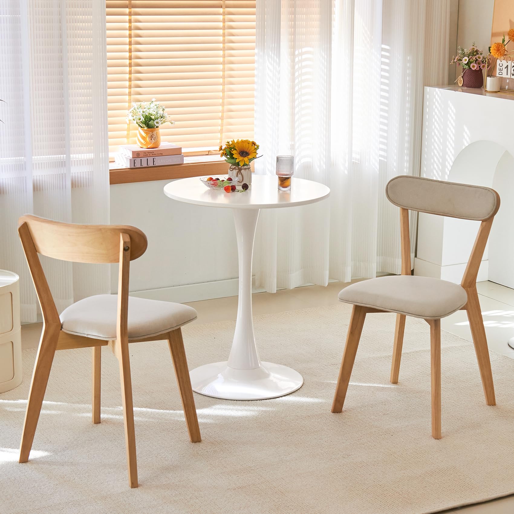 Hansweld Round Dining Table, 24" Circle Tulip Table with Thickened Tabletop & Metal Pedestal, Mid Century Modern Bistro Table for Kitchen, Small Places, Living Room, Cafe (White)