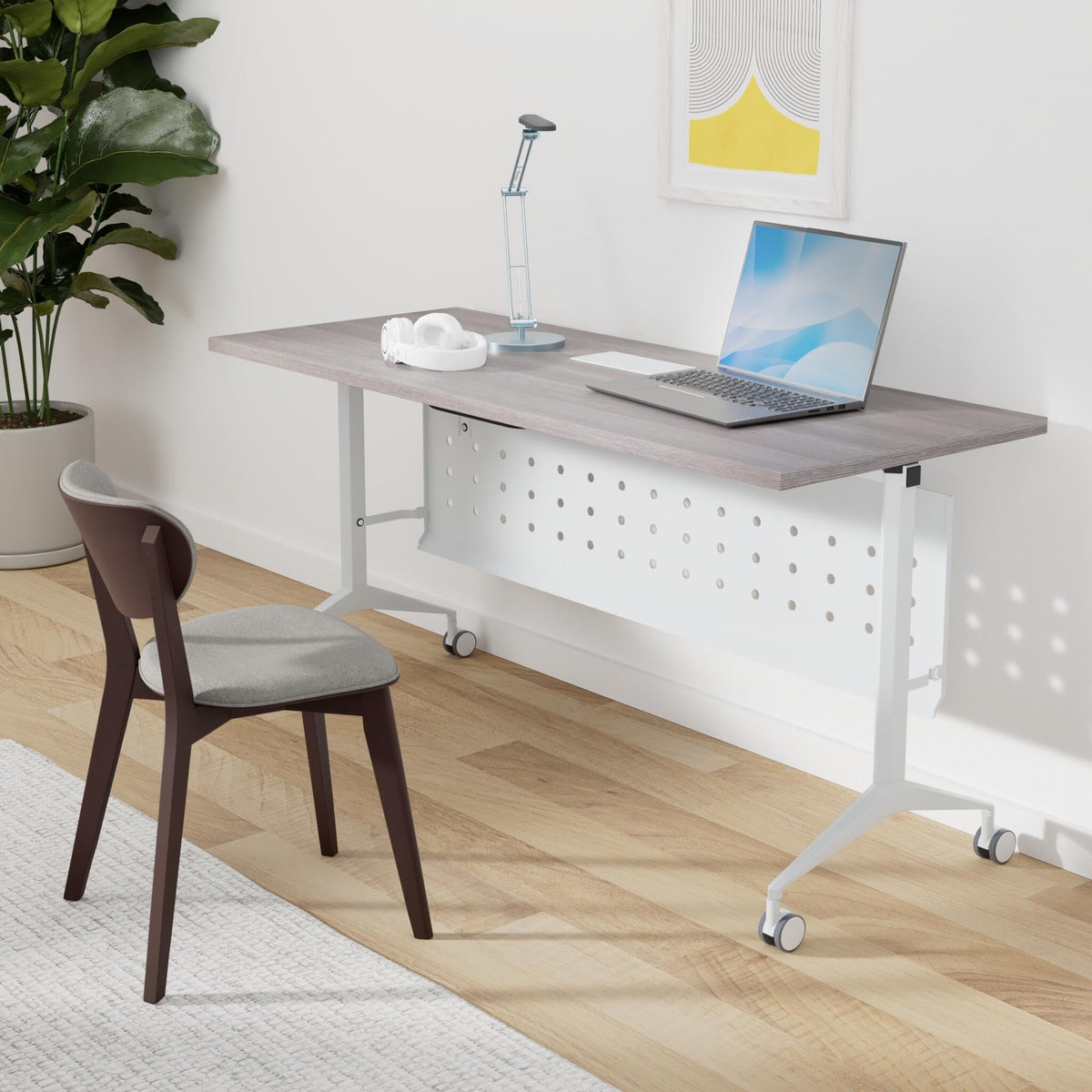 Flip-Top Nesting Training Table with Modesty Panel, 60" W x 29-1/2"H x 24" D, Gray/Silver