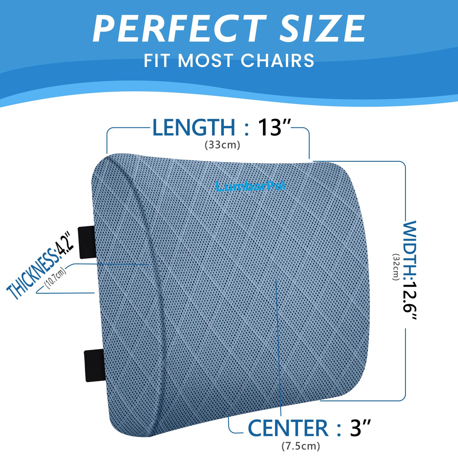 Lumbar Support Pillow for Office Chair Back Support Lumbar Pillow for Car, Gaming, Office Chair - Improve Sitting Posture & Back Pain Relief, Memory Foam, Adjustable Straps, Light Blue