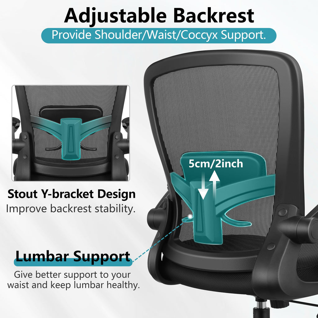 Office Chair, Ergonomic Desk Chair Breathable Mesh Chairs Adjustable High Back Lumbar Support Flip-up Armrests, Executive Rolling Swivel Comfy Computer Chairs Home Office Black