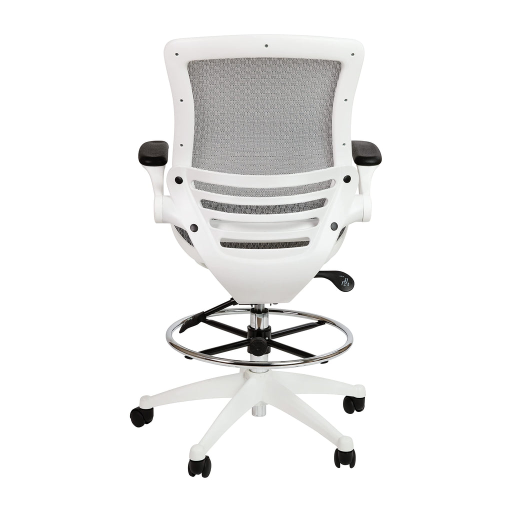 Mid-Back Swivel Office Chair with Adjustable Foot Ring and Seat Height, Ergonomic Mesh Chair with Armrests, Gray/White
