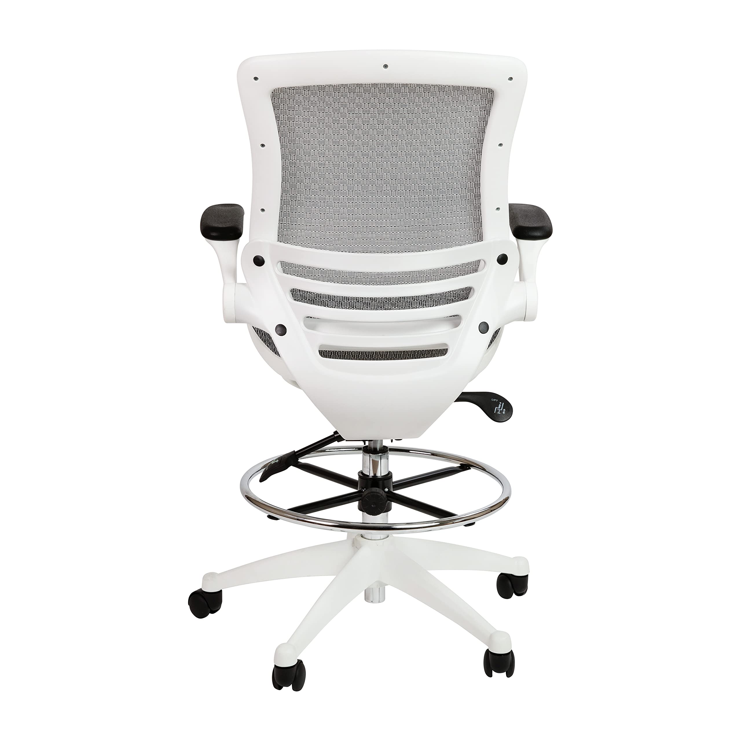 Mid-Back Swivel Office Chair with Adjustable Foot Ring and Seat Height, Ergonomic Mesh Chair with Armrests, Gray/White