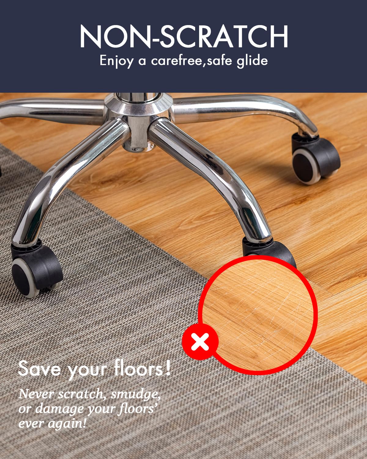 Office Chair Mat for Hardwood Floor Under Desk Computer Rolling Chair Mat for Wood/Tile Floor Non-Slip Heavy Duty Desk Rug PVC Plastic Hard Floor Protector 36" x 48" (Soapstone)