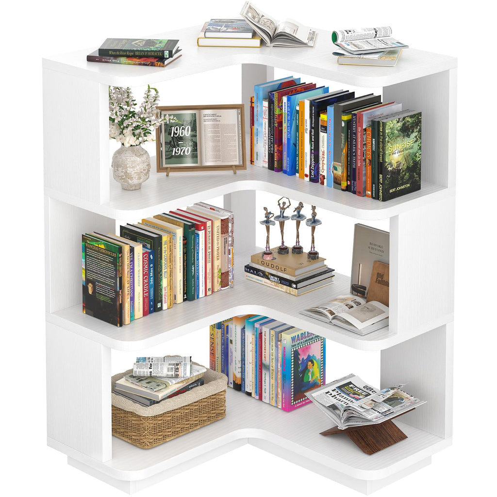 Corner Book Shelf, 4-Shelf L Shaped Corner Bookshelf with Baffle