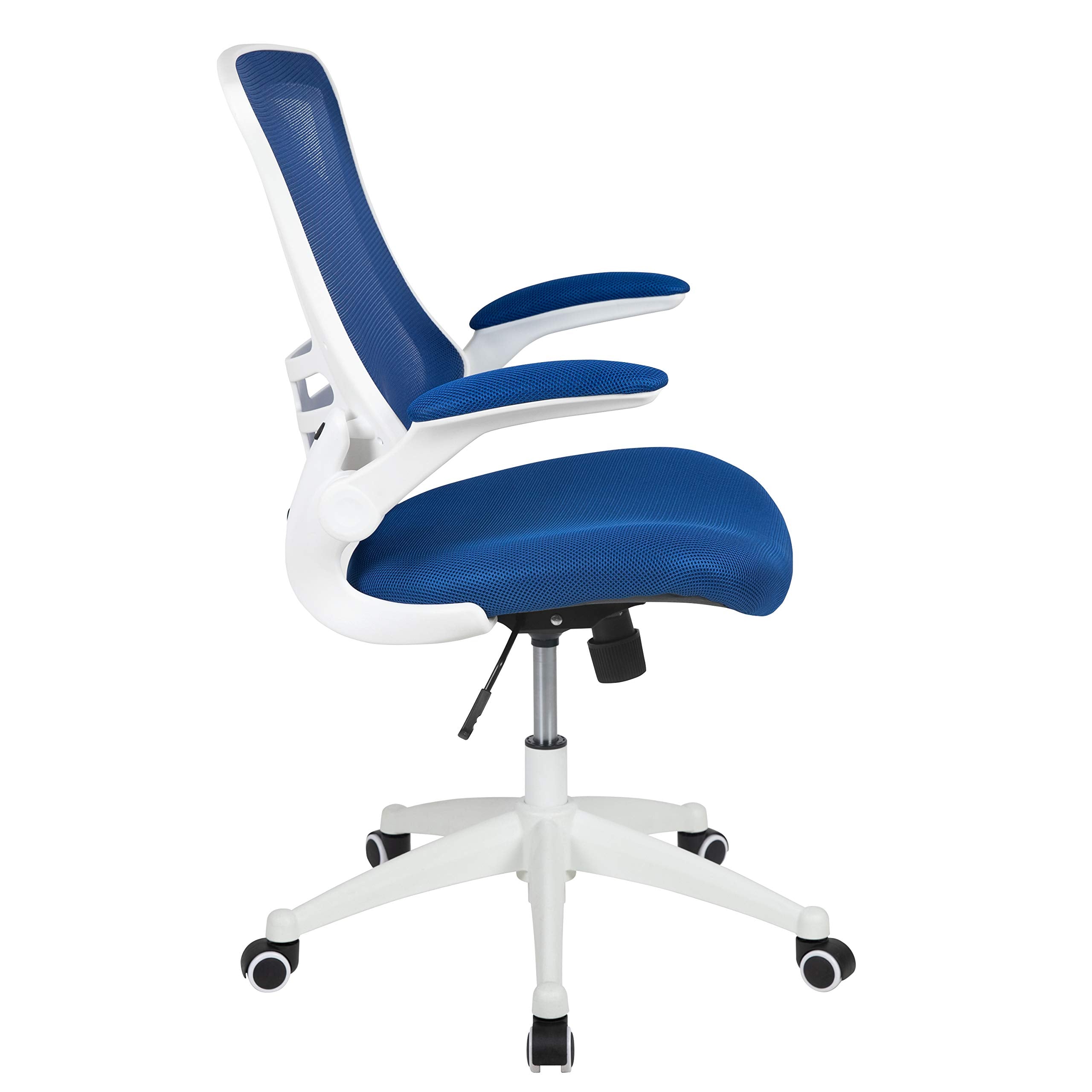 Office Chair, Ergonomic, Mid-Back, White Frame, Blue Mesh with Swivel