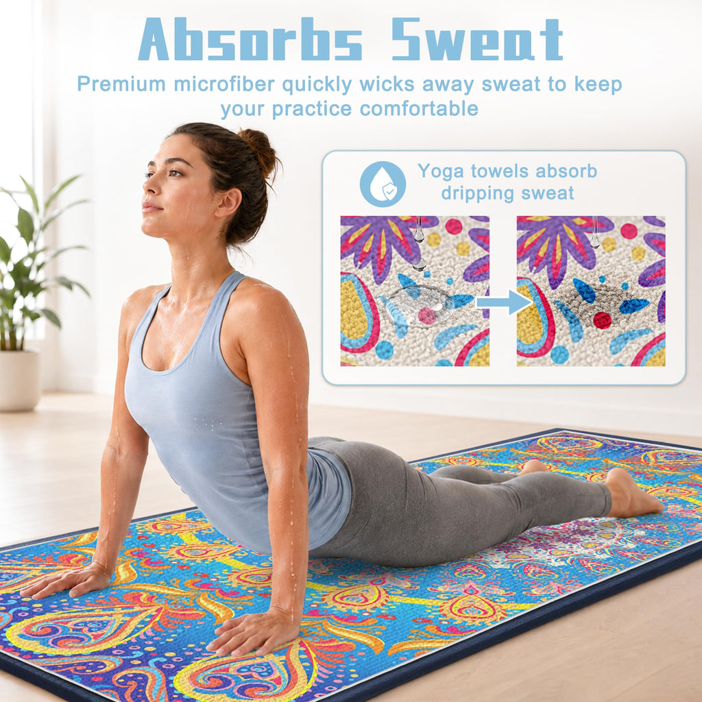 Yoga Towel,Absorbent Yoga Mat Towel for Hot Yoga Non Slip,Stylish Prints,Ideal for Workouts,Hot Yoga,Bikram,Pilates Equipment,72 x 27 in,Rainbow