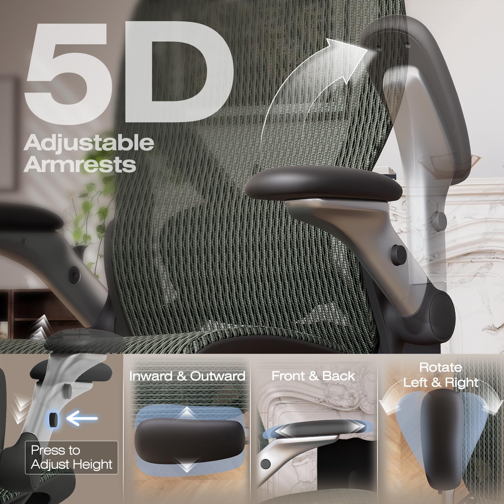 X100 Ergonomic Mesh Office Chair with Footrest, Big and Tall Hone Desk Chair with 5D Flip-Up Arms, Adjustable 3D Lumbar Support,Gaming & Executive Computer Chairs for Long Hours (Dusty Sage)