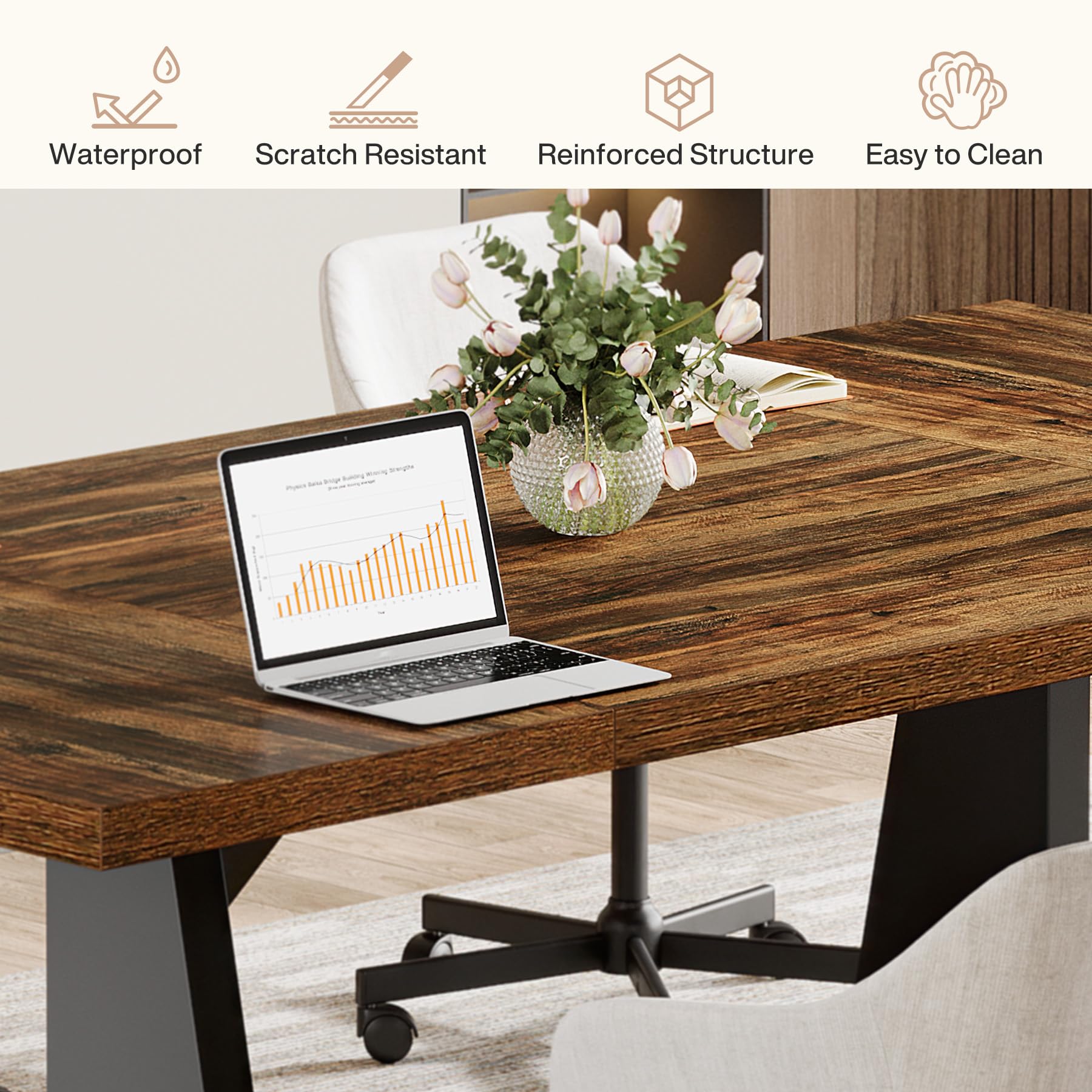70.86" Rectangular Conference Table for 6-8 (Dark Brown)