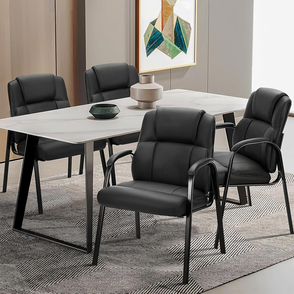 Waiting Room Chairs Set of 4, PU Leather Big and Tall No Wheels Executive Office Chair with Padded Arms for Reception Conference Room Lobby