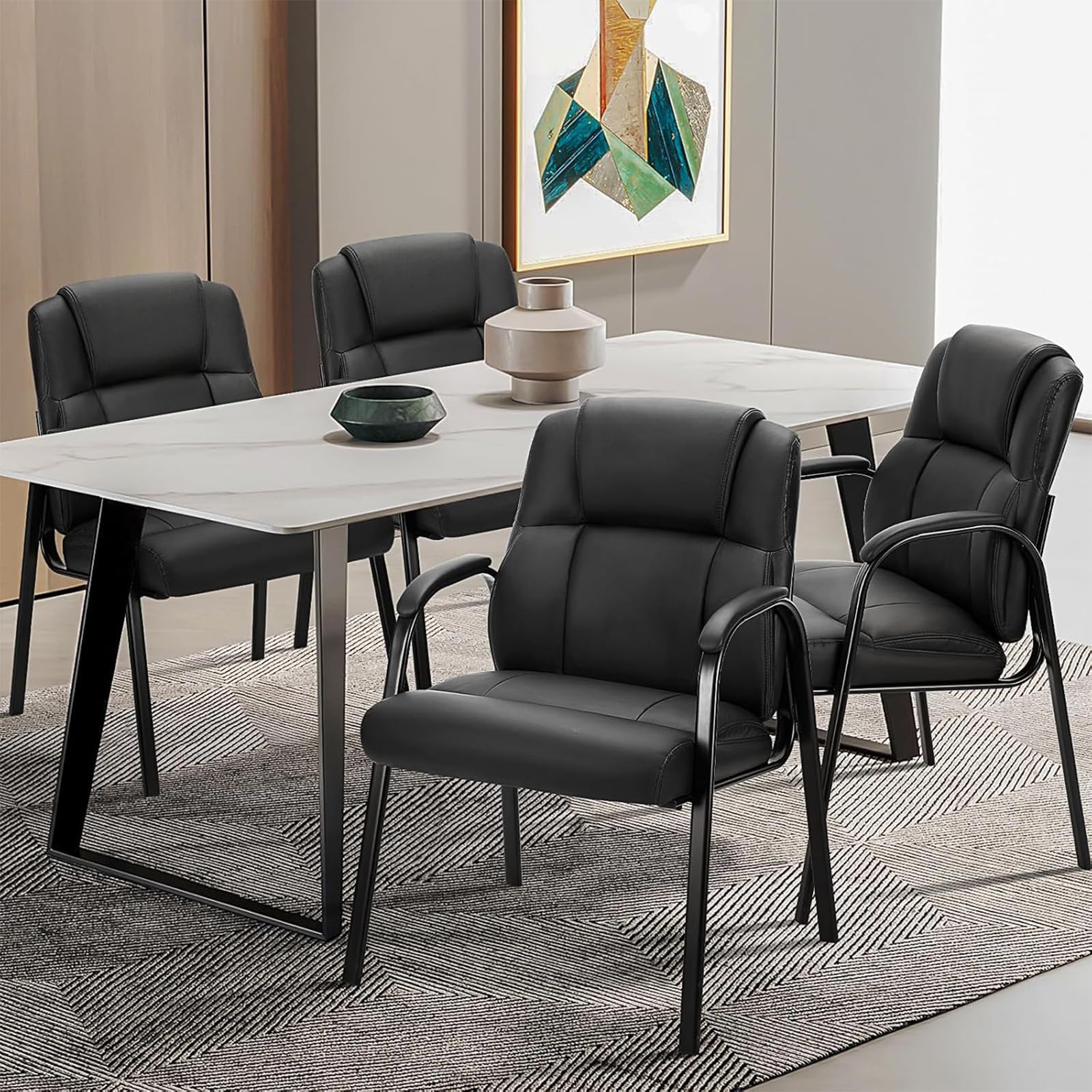 Waiting Room Chairs Set of 4, PU Leather Big and Tall No Wheels Executive Office Chair with Padded Arms for Reception Conference Room Lobby